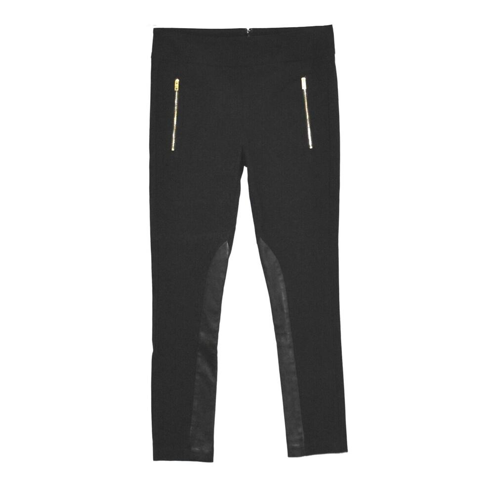 B0 Auth RAG & BONE Black Stretch Zip Pockets Leather Panel Moto Pants Sz 6 $450